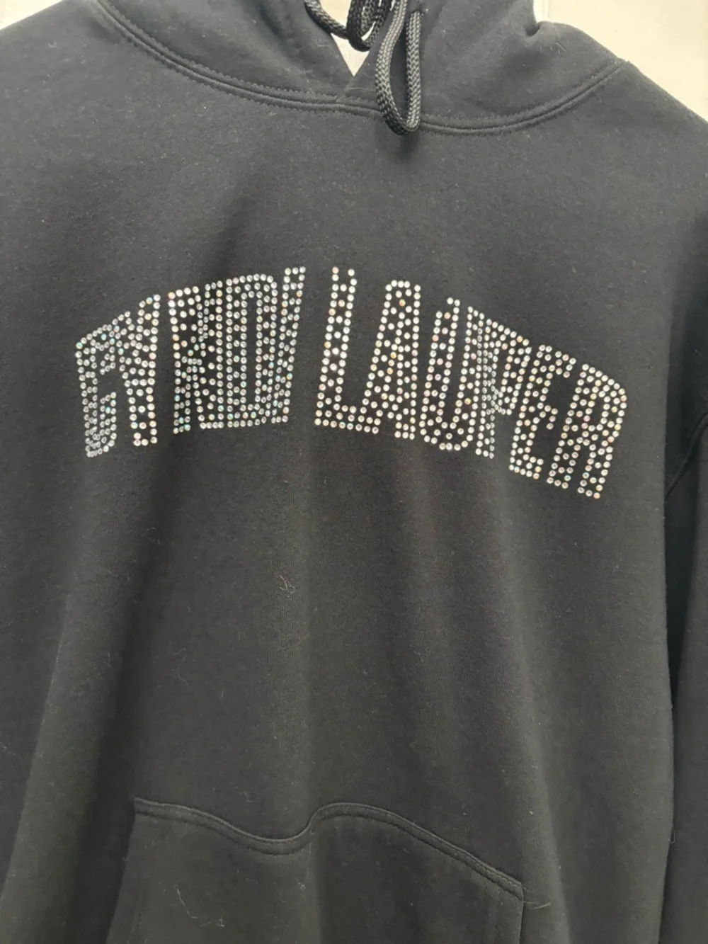 Cindy Lauper Black Hoodie with Silver Rhinestone Logo